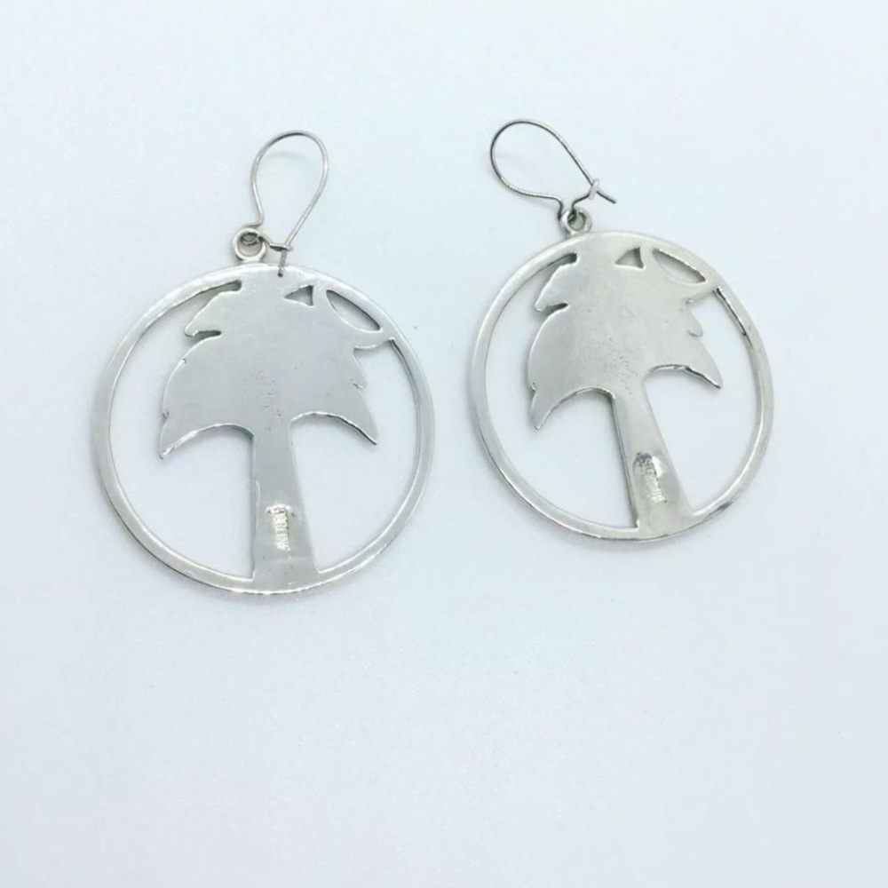 🌴 PALM TREE STERLING SILVER HOOK EARRINGS SUMMER BEACH SEA - Picture 5 of 6